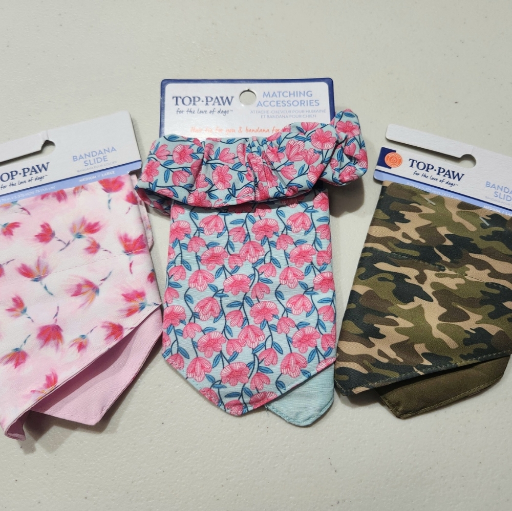Top Paw Bandana Slides/Accessories for Dogs, Bundle, MD/LG